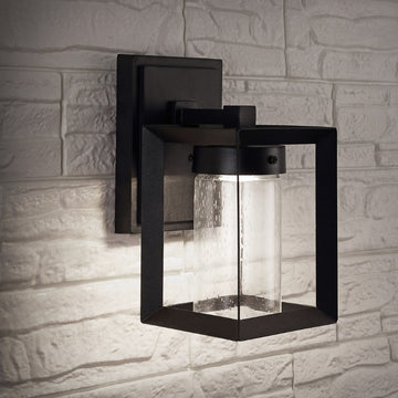 Nate 6.75" Outdoor Modern Cube Bubble Glass/Metal Integrated LED Wall Sconce - JONATHAN Y
